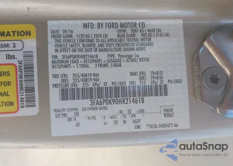 2017 Ford Fusion Titanium из США, поврежденный, VIN 3FA6P0K90HR214618